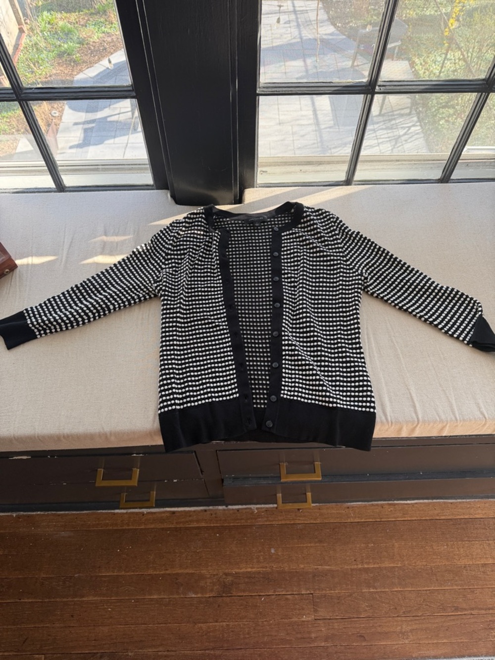 Ann Taylor Black and White Dot Knit Cardigan